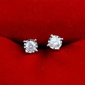 Natural Round Diamond Solitaire Stud Earrings 10k White Gold Genuine Real